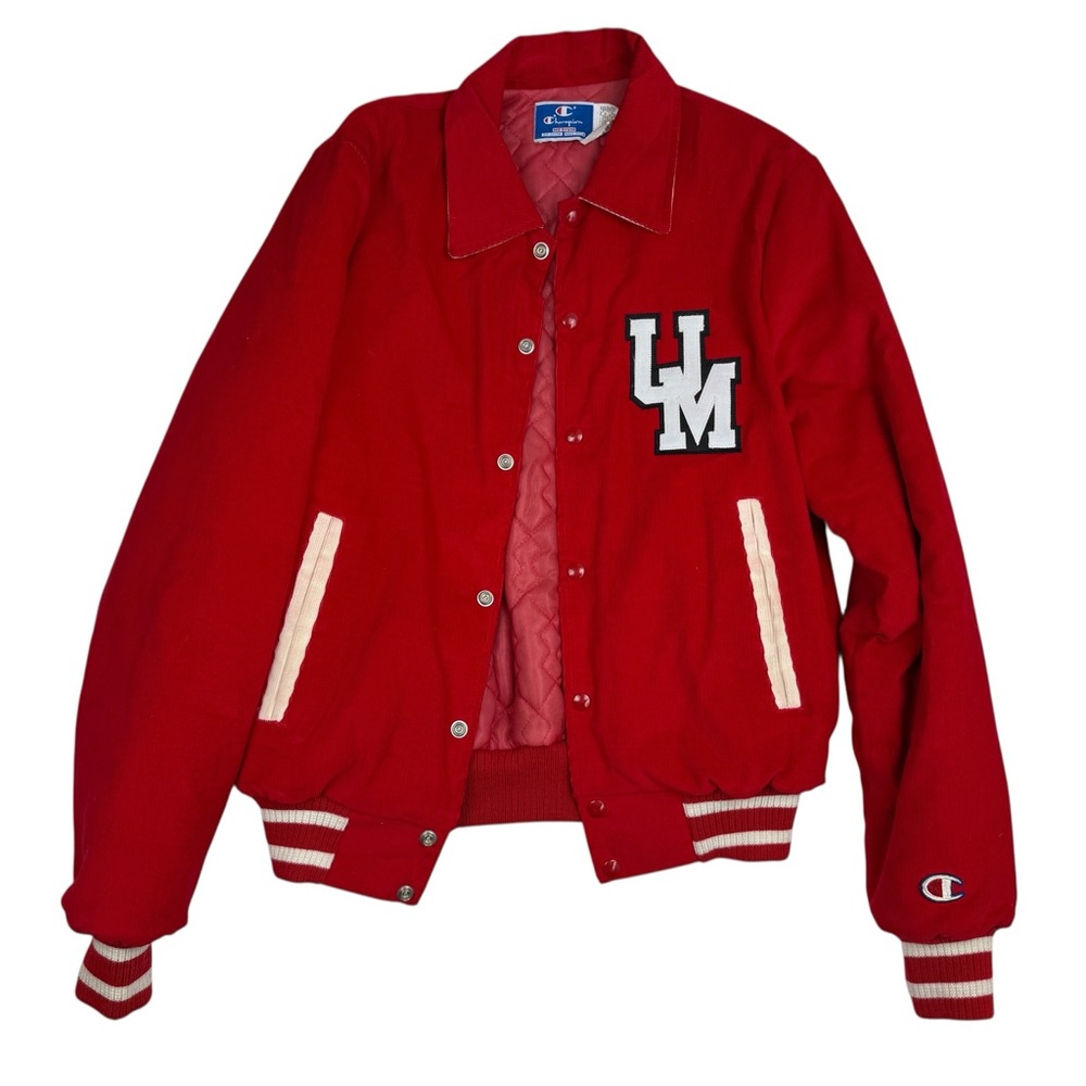 VTG 80s Champion Corduroy Varsity Jacket University UM Medium USA Vintage